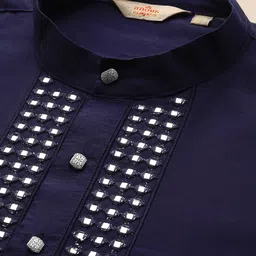 Anouk Navy Blue Mirror Embellished Silk Cotton Kurta image 5