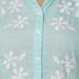 Ashlee Women Turquoise Blue & White Floral Embroidered Thread Work Kurta image 2