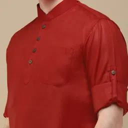 Anouk Mandarin Collar Roll-Up Sleeves Cotton Straight Short Kurta image 4