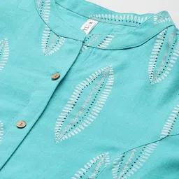 Stylum Women Turquoise Blue Geometric Printed Thread Work Kurta image 2