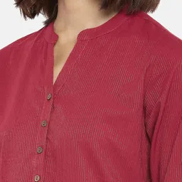 RANGMANCH BY PANTALOONS Women Maroon Striped Cotton Kurta image 5