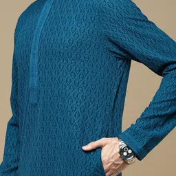 Anouk Blue Ethnic Motifs Woven Design Thread Work Mandarin Collar Chikankari Kurta image 2