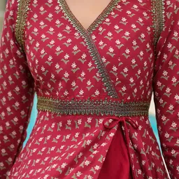 Divena Printed Flared Sleeves Thread Work Floral Anarkali Kurta image 2