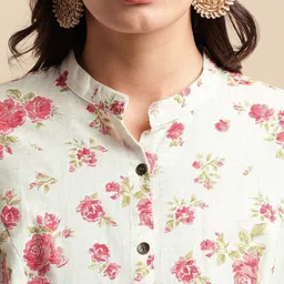 kalini MIRCHI FASHION Cream-Coloured Floral Printed Mandarin Collar Cotton A-Line Kurta image 2