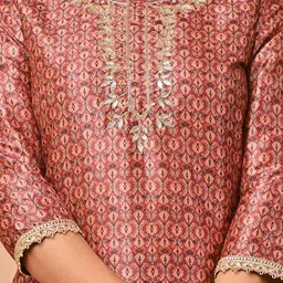 PUKHYA Ethnic Motifs Printed Chanderi Silk Regular Kurta with Trousers image 2