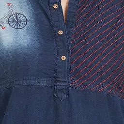 Kvsfab Mandarin Collar Thread Work Denim Straight Cotton Kurta image 2