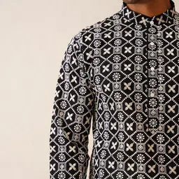 SOJANYA Embroidered Sequinned Mandarin Collar Long Sleeves Cotton Straight Kurta image 2