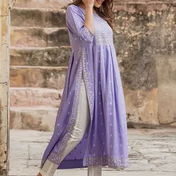 KALINI Ethnic Motifs Printed High Slit A-Line Kurta image 4