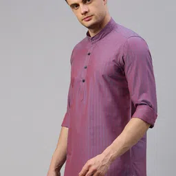 Cross Court Striped Woven Design Mandarin Collar Cotton Straight Kurta image 3