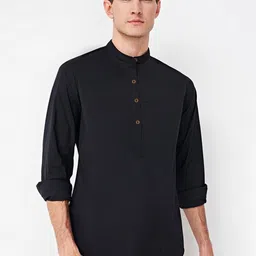 AVOLT Cotton Mandarin Collar A-Line Kurta image 4