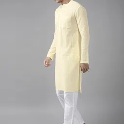 See Designs Men Cream-Coloured Slub Effect Pure Cotton Kurta image 5