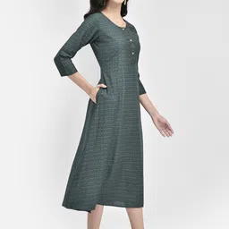 Span Ethnic Motifs Printed Cotton Silk A-Line Midi Dress image 3