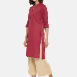 RANGMANCH BY PANTALOONS Women Maroon Striped Cotton Kurta image 4