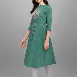 Kinjo Mandarin Collar Mirror Work Ethnic Motifs Embroidered Pleated Anarkali Kurta image 3