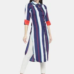 Sayesha Women Multicoloured Striped Crepe Pathani Kurta image 3