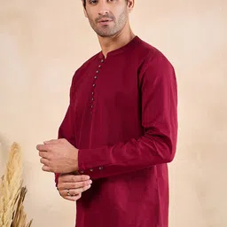 Anouk Maroon Mandarin Collar Pure Cotton Straight Kurta image 2