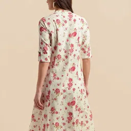 kalini MIRCHI FASHION Cream-Coloured Floral Printed Mandarin Collar Cotton A-Line Kurta image 3