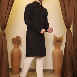 House of Pataudi Ethnic Motifs Embroidered Mandarin Collar Sequinned Straight Kurta image 4