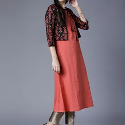 Vishudh Women Orange & Black Solid Straight Kurta image 4