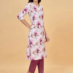 RANGMANCH BY PANTALOONS Floral Printed Round Neck Straight Kurta image 3