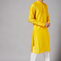 HILO DESIGN Mandarin Collar Long Sleeve Straight Thread Work Silk Kurta image 3