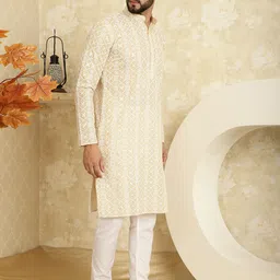 SOJANYA Ethnic Motifs Embroidered Regular Pure Cotton Kurta With Churidar image 4