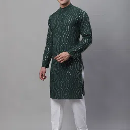 SOJANYA Ethnic Motifs Embroidered Pure Cotton Kurta With Churidar image 4