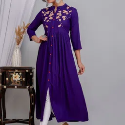 PURVIJA KURTIES Floral Embroidered Thread Work Mandarin Collar Anarkali Kurta image 3