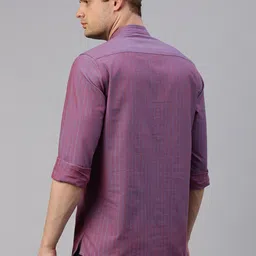 Cross Court Striped Woven Design Mandarin Collar Cotton Straight Kurta image 4