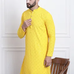 SOJANYA Woven Design Mandarin Collar Sequinned Straight Pure Cotton Kurta image 3
