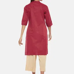 RANGMANCH BY PANTALOONS Women Maroon Striped Cotton Kurta image 3