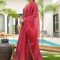 Divena Printed Flared Sleeves Thread Work Floral Anarkali Kurta image 4