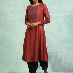 folk song W The Folksong Collection Floral Yoke Design Thread Work Anarkali Kurta image 4