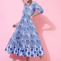 KIMAYRA Floral Printed Tiered Detail Fit and Flare Midi Ethnic Dress image 4
