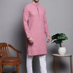 Jompers Geometric Embroidered Sequinned Cotton Straight Kurta image 5