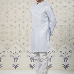 Ode by House of Pataudi Woven Design Mandarin Collar Straight Kurta image 5