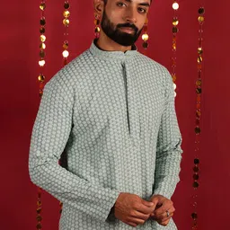 Lightpole Geometric Embroidered Thread Work Pure Cotton Straight Kurta image 4