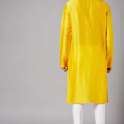 HILO DESIGN Mandarin Collar Long Sleeve Straight Thread Work Silk Kurta image 2