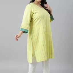 AURELIA Plus Size Striped Lace Work Cotton Kurta image 4