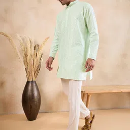 Anouk Sea Green Mandarin Collar Sequined Chikankari Straight Kurta image 2