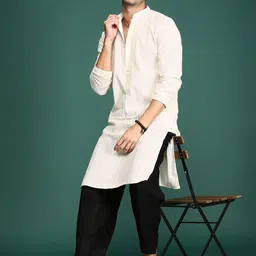 Anouk Off White Ethnic Motifs Embroidered Chikankari Cotton Straight Kurta-image-0