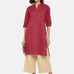 RANGMANCH BY PANTALOONS Women Maroon Striped Cotton Kurta image 2