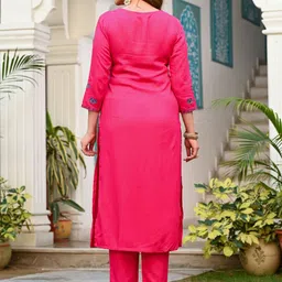 Indi INSIDE Women Ethnic Motifs Embroidered Regular Thread Work Kurta with Trousers image 5