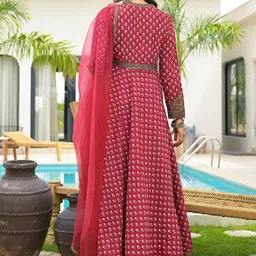 Divena Printed Flared Sleeves Thread Work Floral Anarkali Kurta image 5