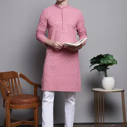 Jompers Geometric Embroidered Sequinned Cotton Straight Kurta image 2