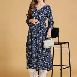 MomToBe Floral Printed V-Neck Empire Maternity Kurta image 5