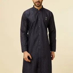 Manyavar Striped Embroidery Mandarin Collar Straight Kurta image 2