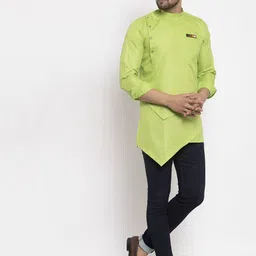 Kaifoo Men Green Asymmetric Angrakha Kurta image 3