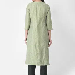 Span Floral Printed Round Neck Thread Work Silk Straight Kurta image 5