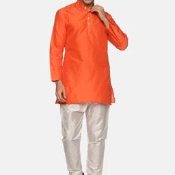 Sethukrishna Men Orange Handloom Kurta image 5